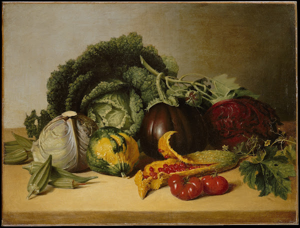 Still Life Balsam Apple and Vegetables ca 1820s
