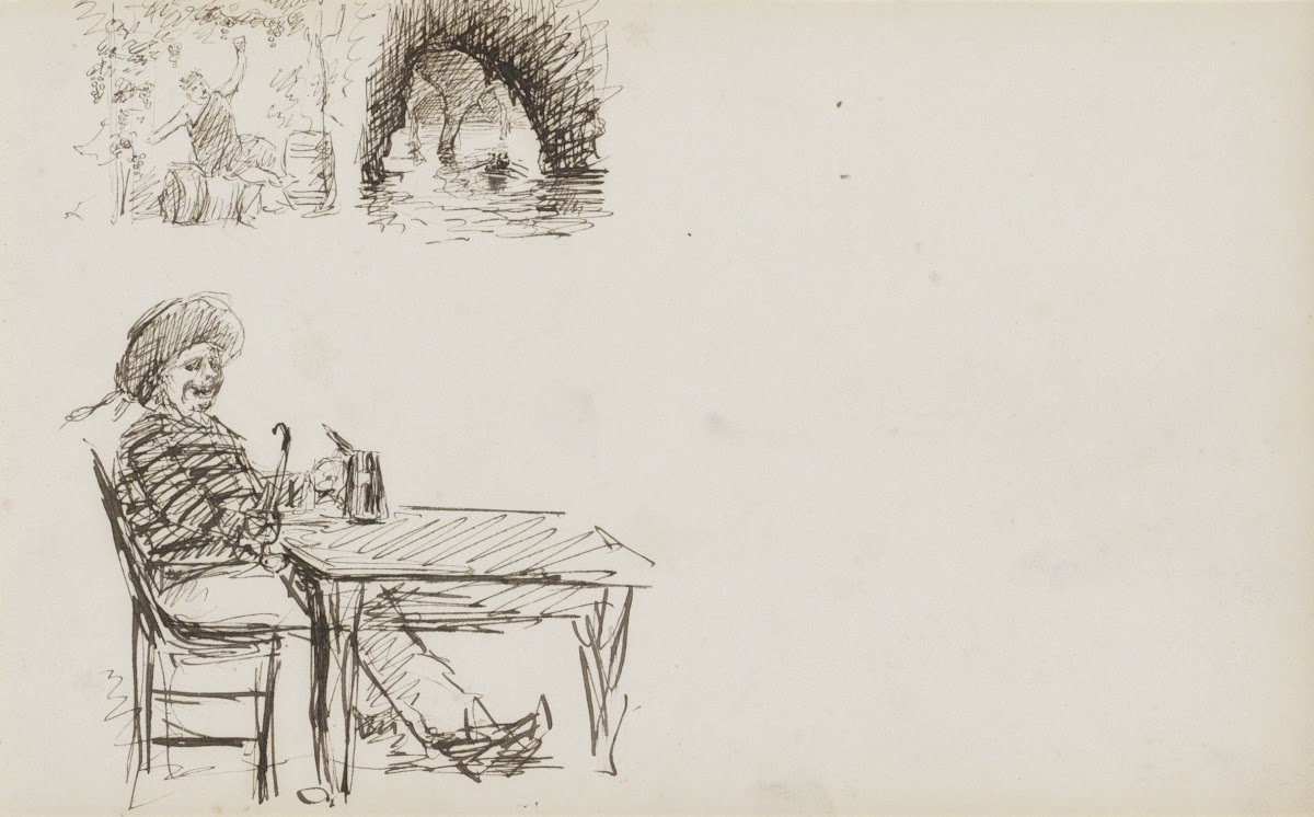 Man met een pijp aan een tafel 1880