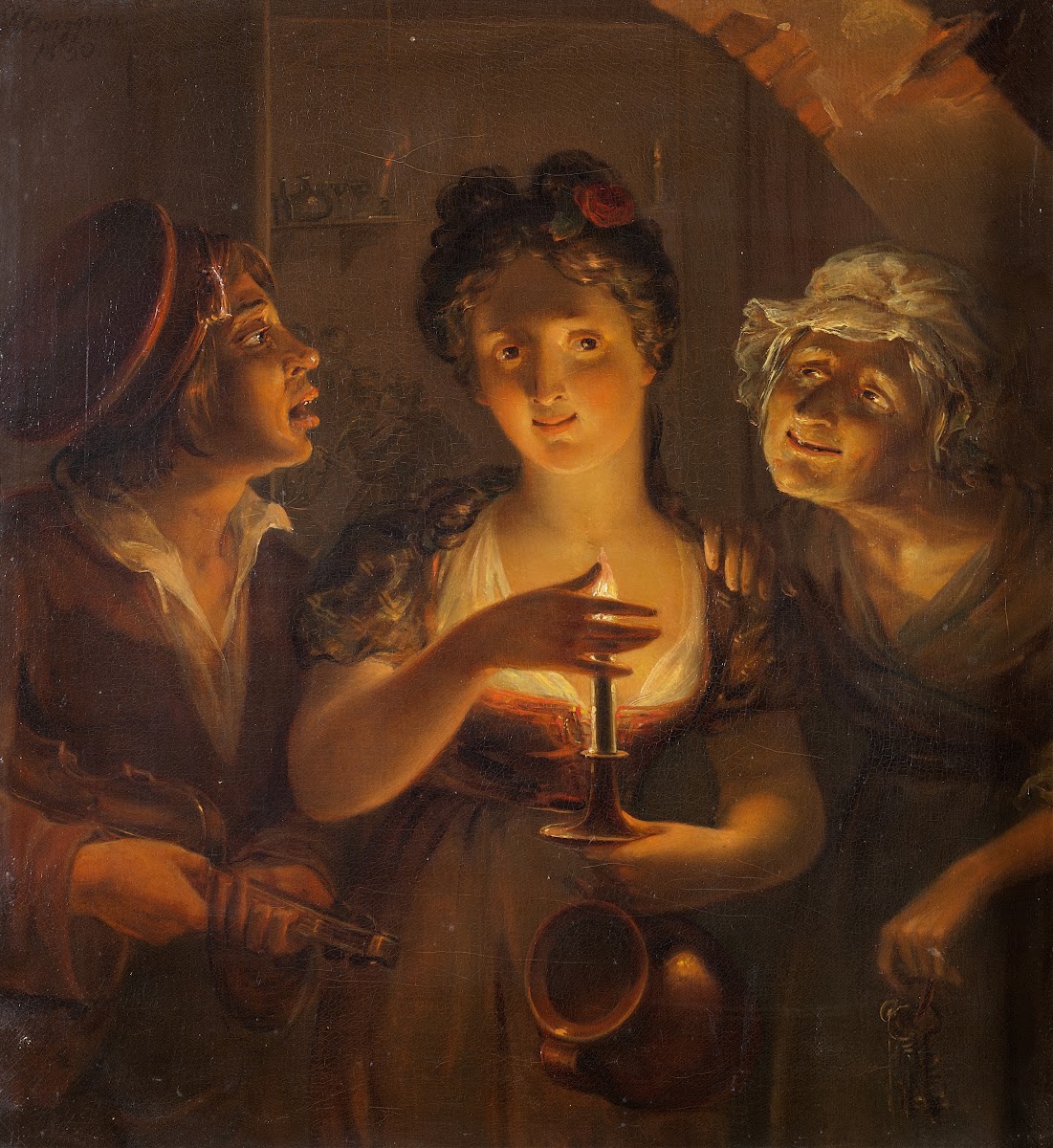 Girl Holding a Candle Standing between a Fiddler and an Old Woman 1830