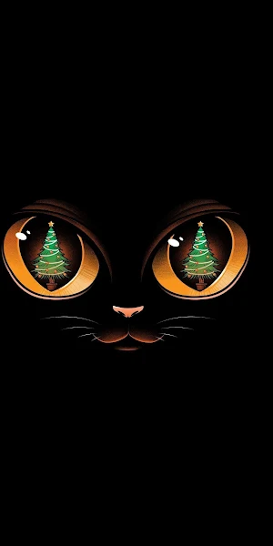 Eyes, Cats, Christmas Tree, Simple Background, Black Background 4K Wallpaper Background