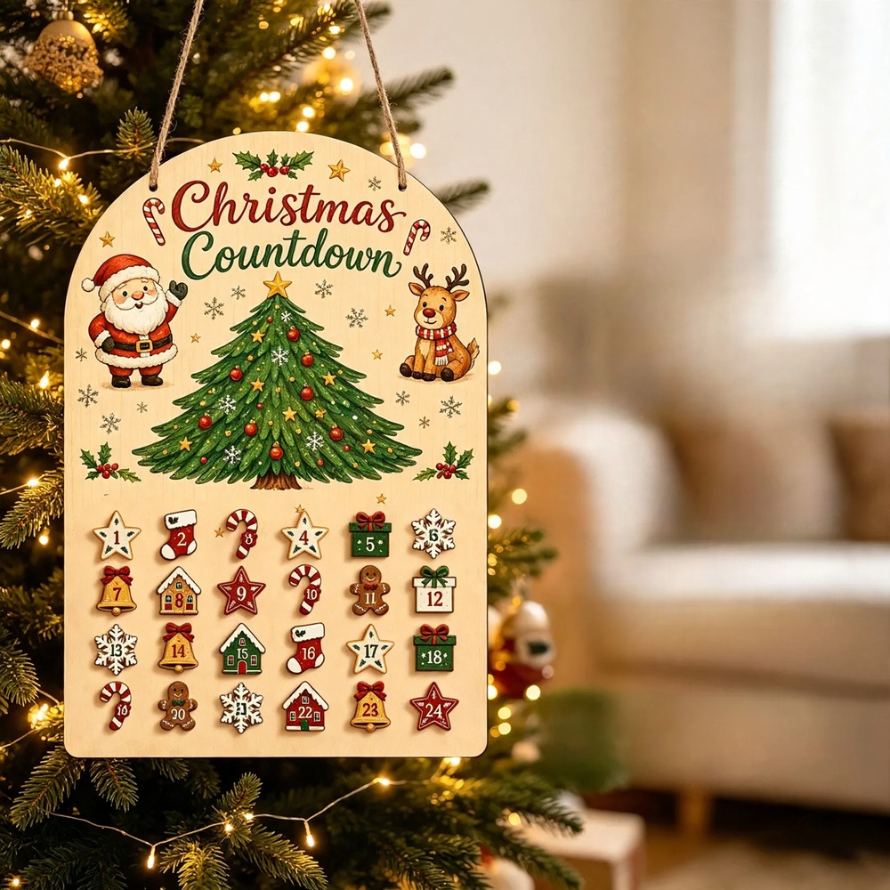 Holz-Adventskalender zum Aufhängen mit 24 Elementen