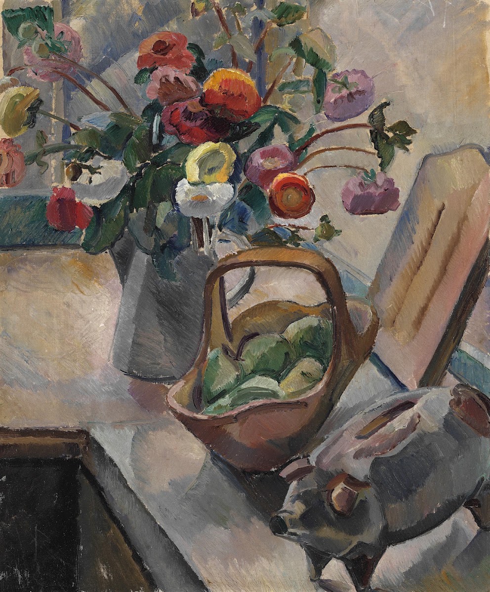 Still life with flowers and piggy bank 20th century