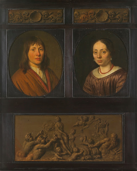 Portraits of a Man and a Woman framed with two ornamental frieze miniatures with