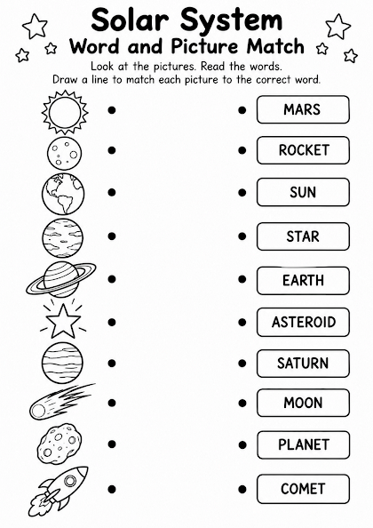 Solar System Word and Picture Match Worksheet