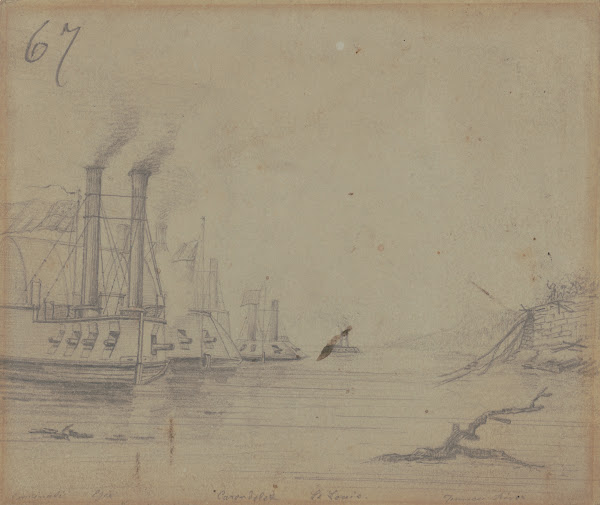 Gunboats on the Cumberland River near Nashville Tennessee Carondolet in front 18