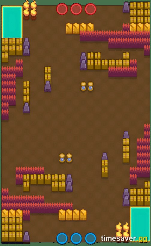 Brawl Stars Bounty map The Great Open, an open long-sightline layout with blue and red spawn zones and the neutral center star