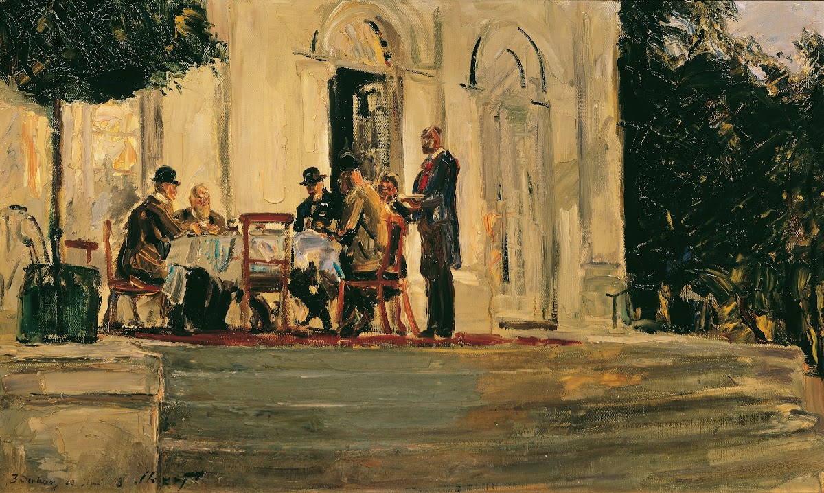 Souper auf der Terrasse der Badenburg im Nymphenburger Schloßpark 1908