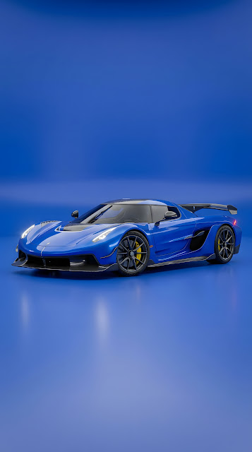 Modern Blue Supercar in Minimalist Studio Setting - Free mobile Wallpaper