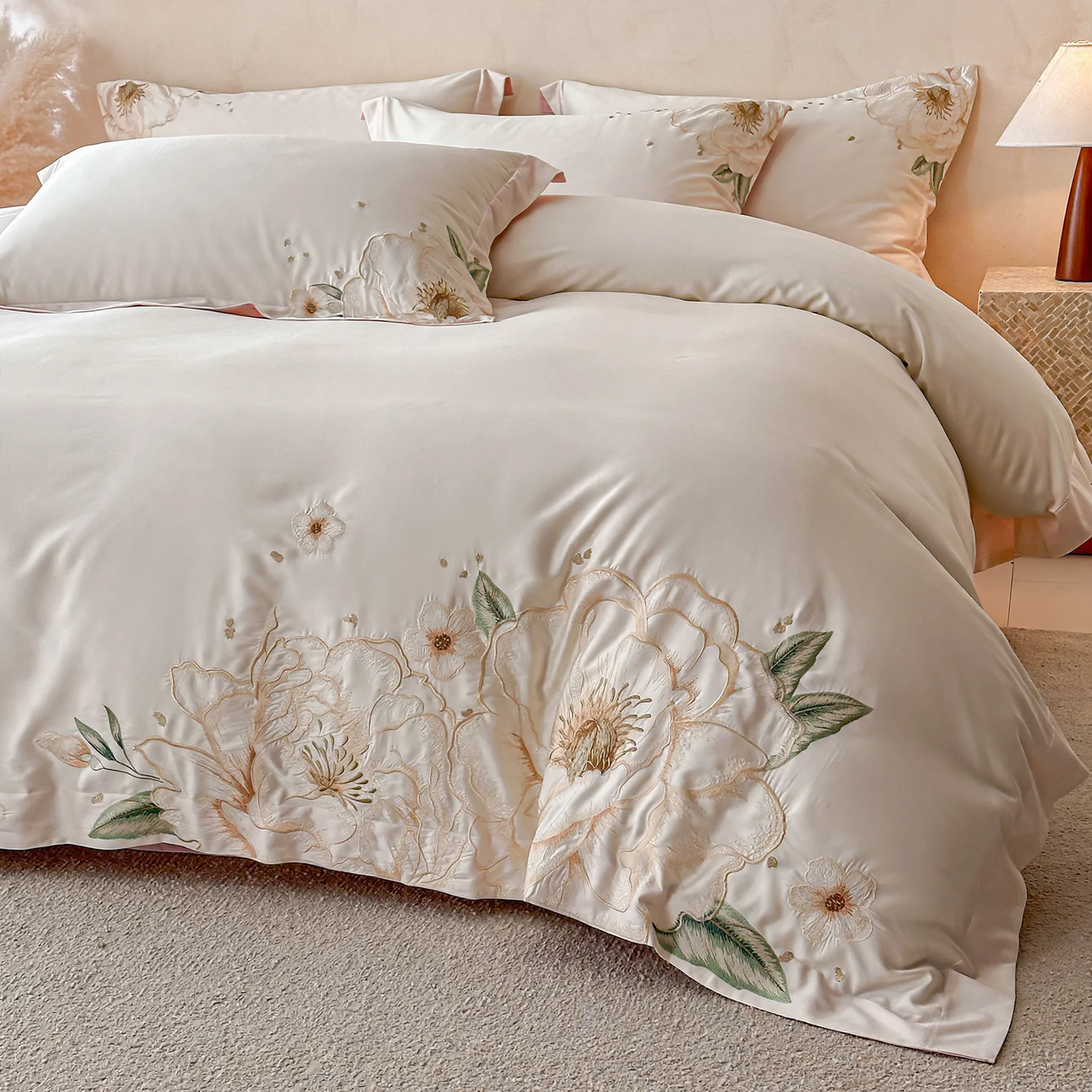 Cotton Bedding Set, 4-Piece, Embroidered