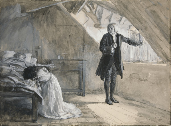 Beside the bed where parting life was laid illustration for Oliver Goldsmiths Th