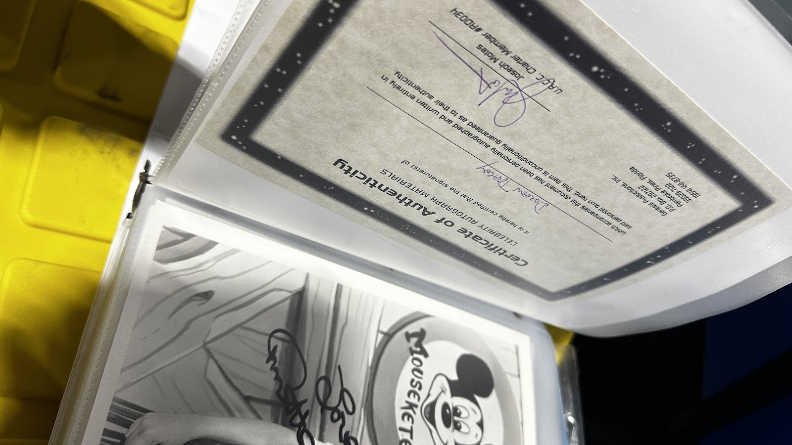 Collection of Disney personality autographs on photos, cards, and paper items spanning the 1950s through 1990s, including possible Mouseketeer and voice actor signatures