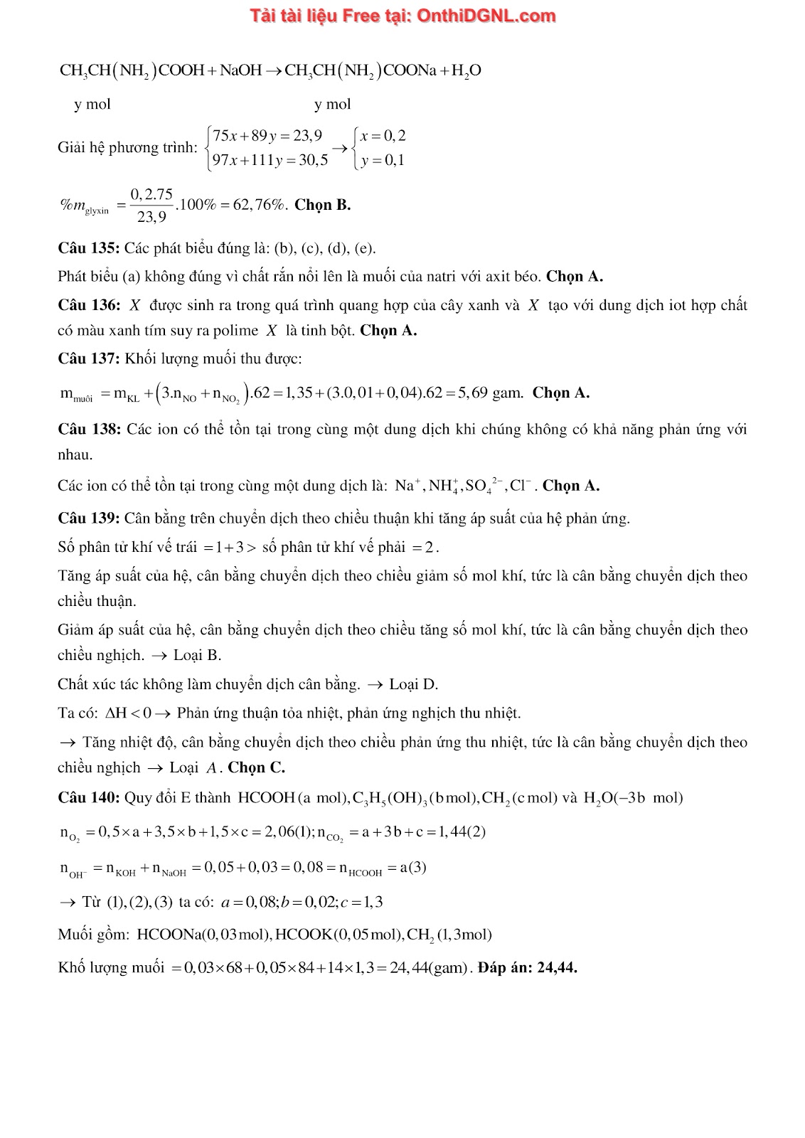 260 bài tập môn Hóa học - Ôn thi ĐGNL ĐHQG Hà Nội Phần 22