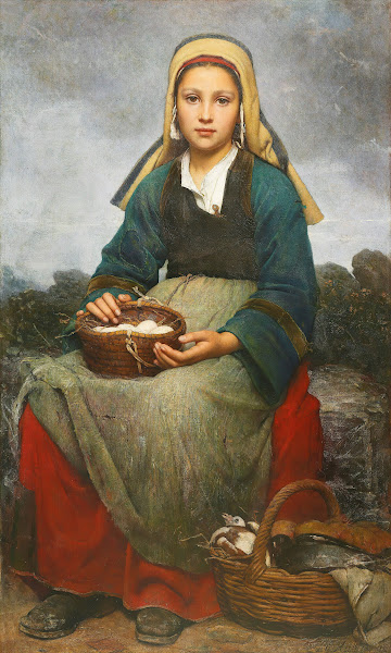 A Young Girl Holding A Basket Of Eggs 1874