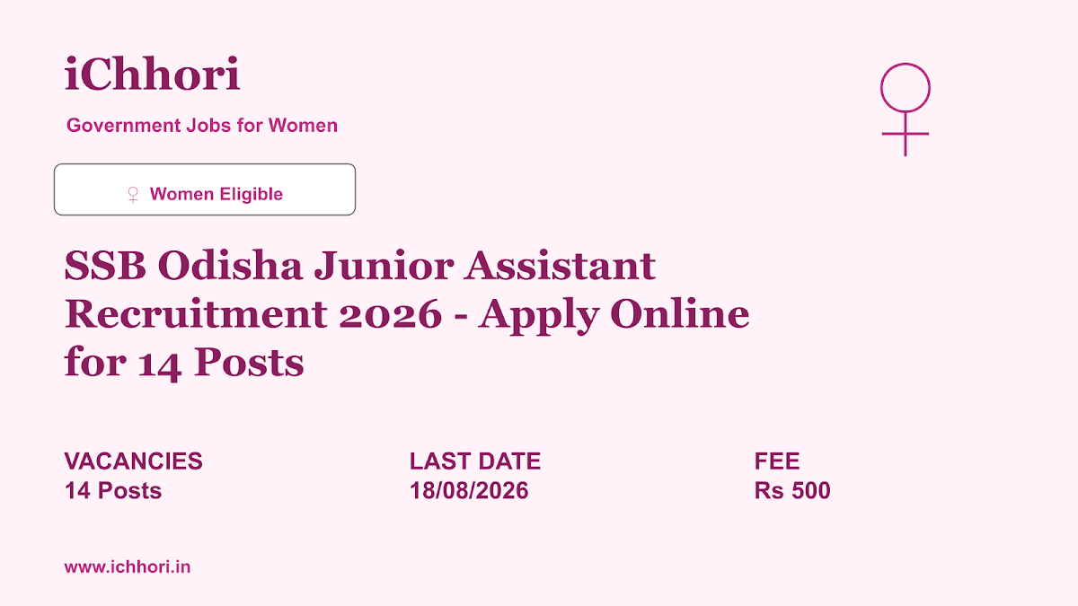SSB Odisha Junior Assistant Recruitment 2026 - Apply Online for 14 Posts - iChhori
