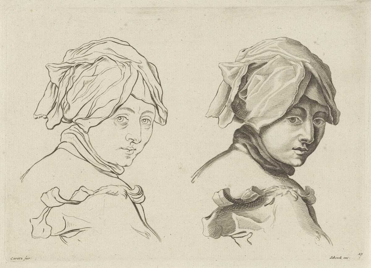 Study of the head of a young woman wearing a headscarf 1675   1711