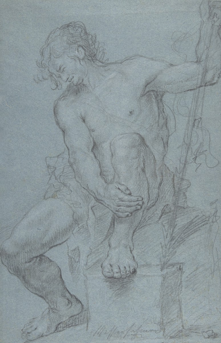 Seated Male Nude Holding a Staff mid 18thlate 18th century