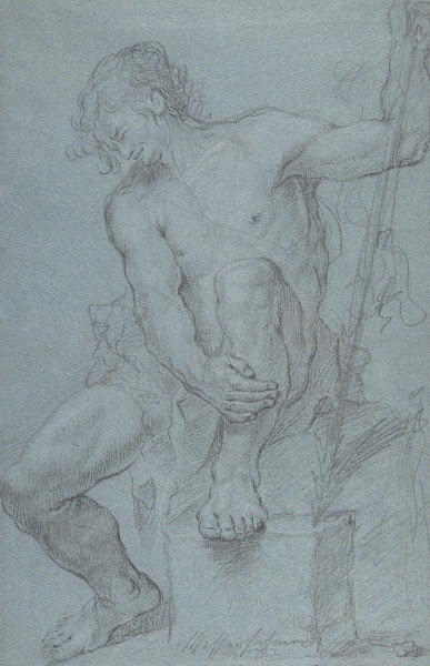 Seated Male Nude Holding a Staff mid 18thlate 18th century