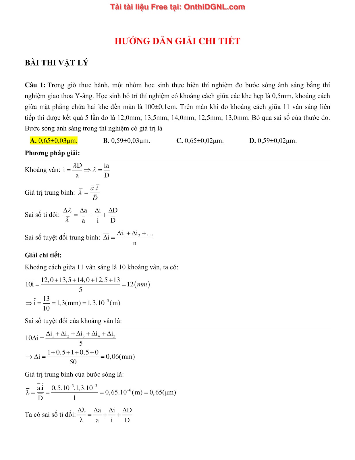105 bài tập môn Vật Lý - Ôn thi ĐGNL Bách khoa Hà Nội Phần 7