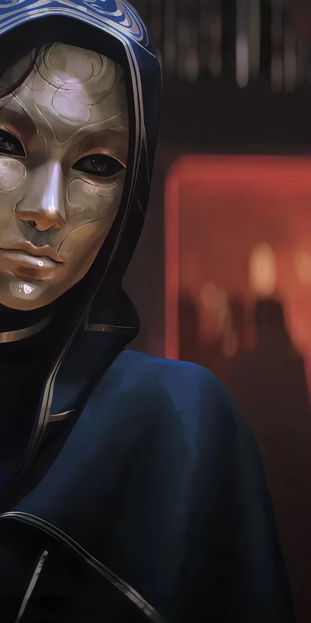 Elegant Masked Figure In A Dark Hall 2K Phone Wallpaper