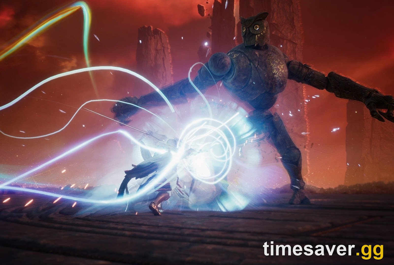 AION 2 Daeva casting a spell against a large enemy — the campaign and dungeon combat that carries your early levels