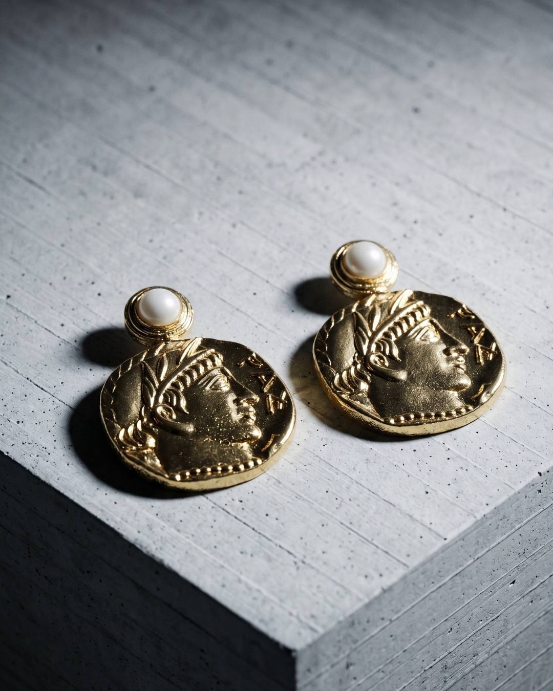 Laurel Coin Pearl Drop Earrings