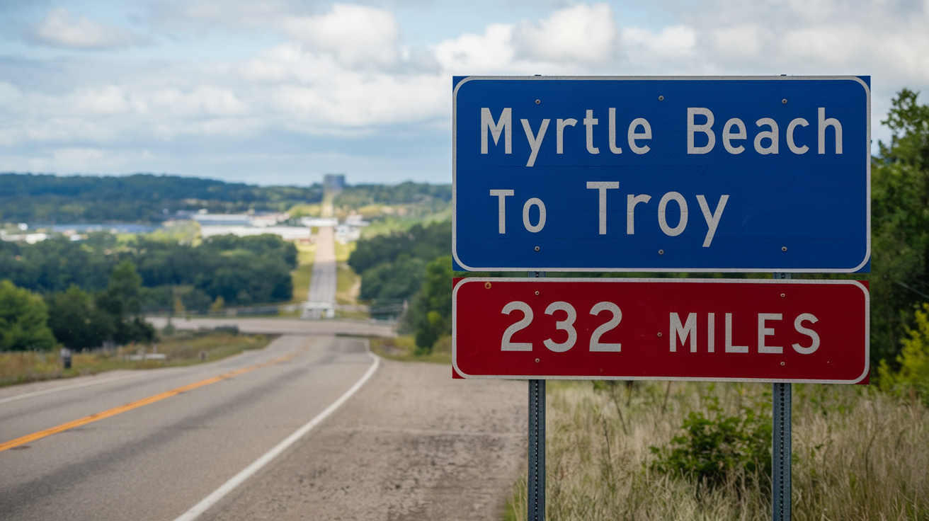 Distance and Travel Tips from Myrtle Beach to Troy, Alabama