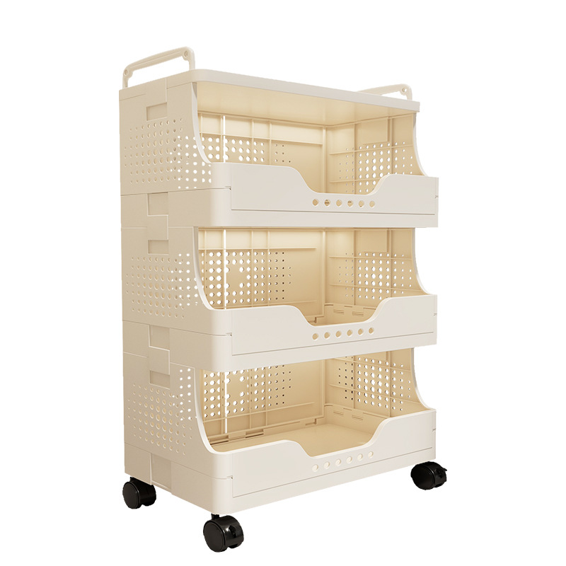 Plastic shelf cart with wheels, multi-tiered