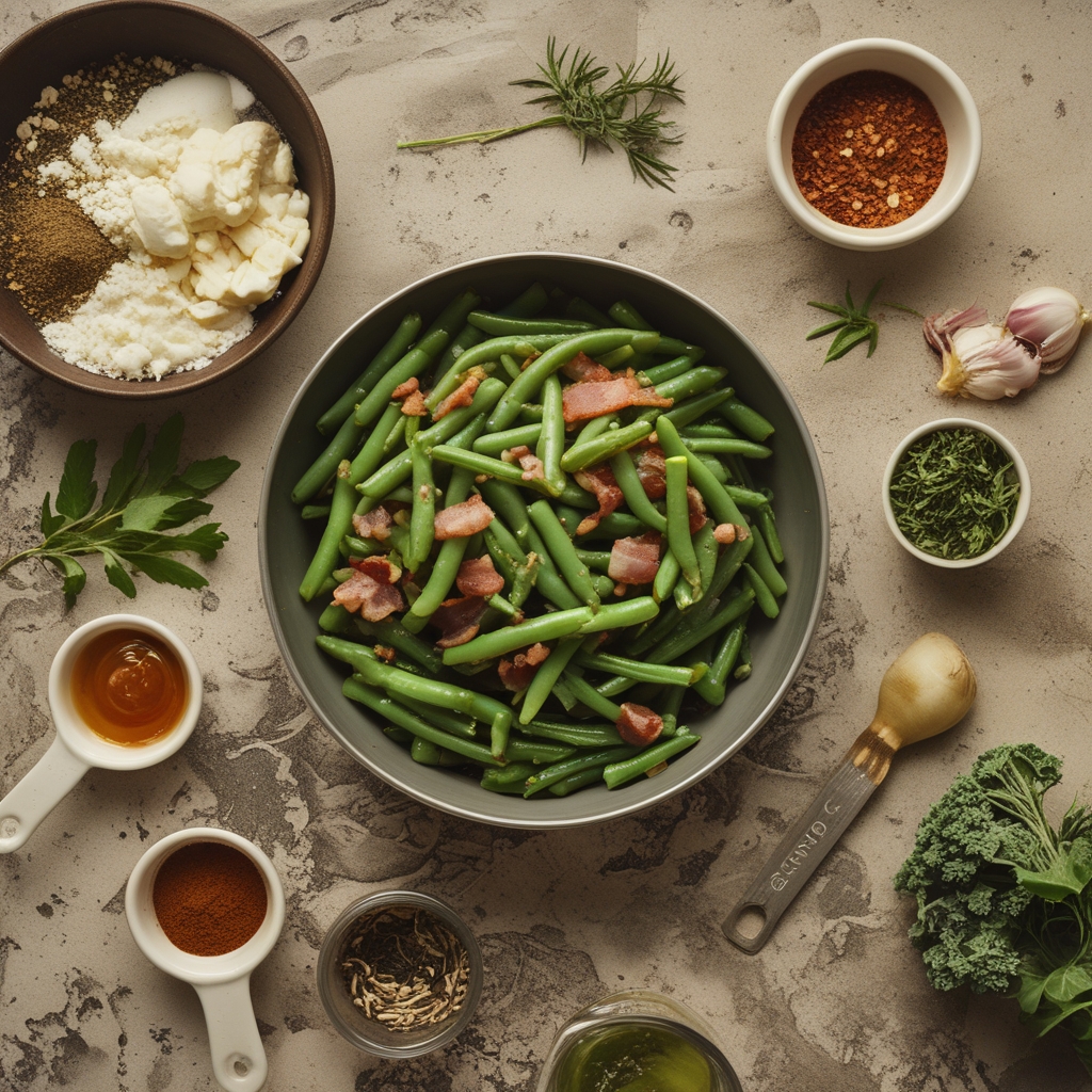 Ingredients for Bacon Loaded Green Bean Casserole - Easy Comfort Food Classic