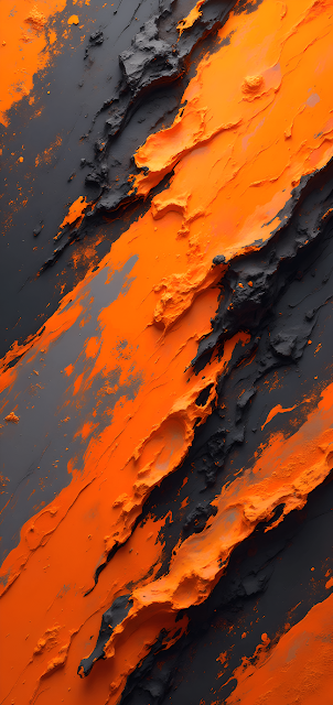 Dynamic Abstract Impasto Texture in Orange and Charcoal Gray - Free mobile Wallpaper