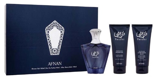 ESTUCHE AFNAN TURATHI AZUL UNISEX 3PZS 100ML EDP + GEL DE BAÑO + AFTER SHAVE