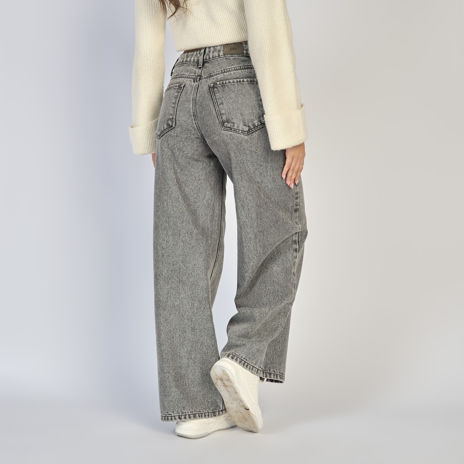 Jean dama wide leg tiro alto rígido, color Gris medio - Vista 5