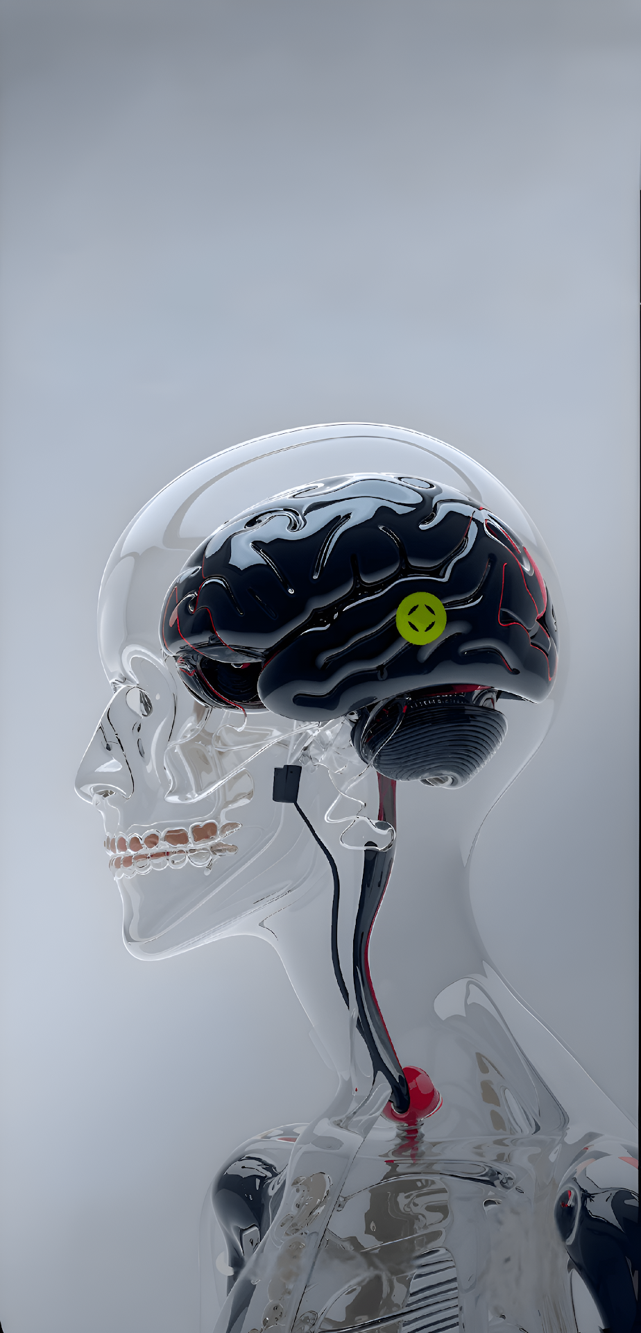 Transparent Cyborg Head with Black Mechanical Brain Implant - Free 4K mobile Wallpaper