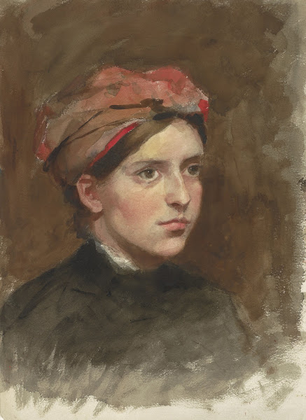 Portret van een jonge vrouw met een rode hoofddoek 1861   1918