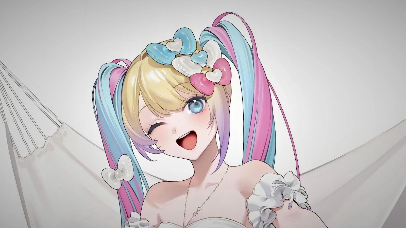 Blonde Pigtail Anime Waifu Winking - Anime Illustration 5K Wallpaper (6650x3740)