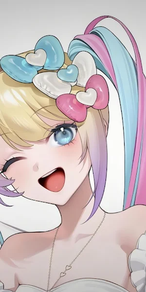 Blonde Pigtail Anime Waifu Winking 5K Wallpaper Background