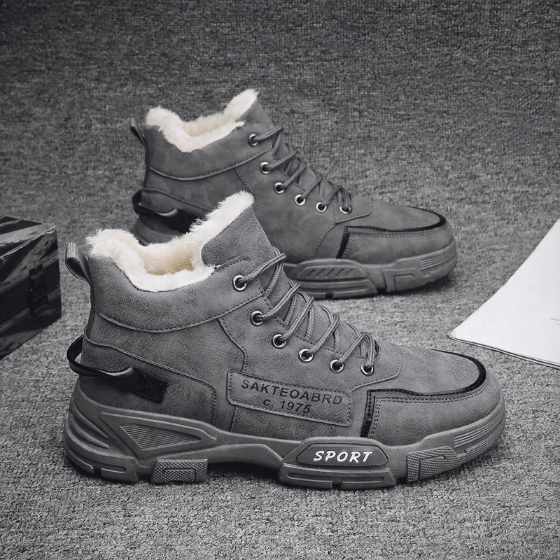 Insulated Men's Winter Boots, High-Top, PU Upper Material