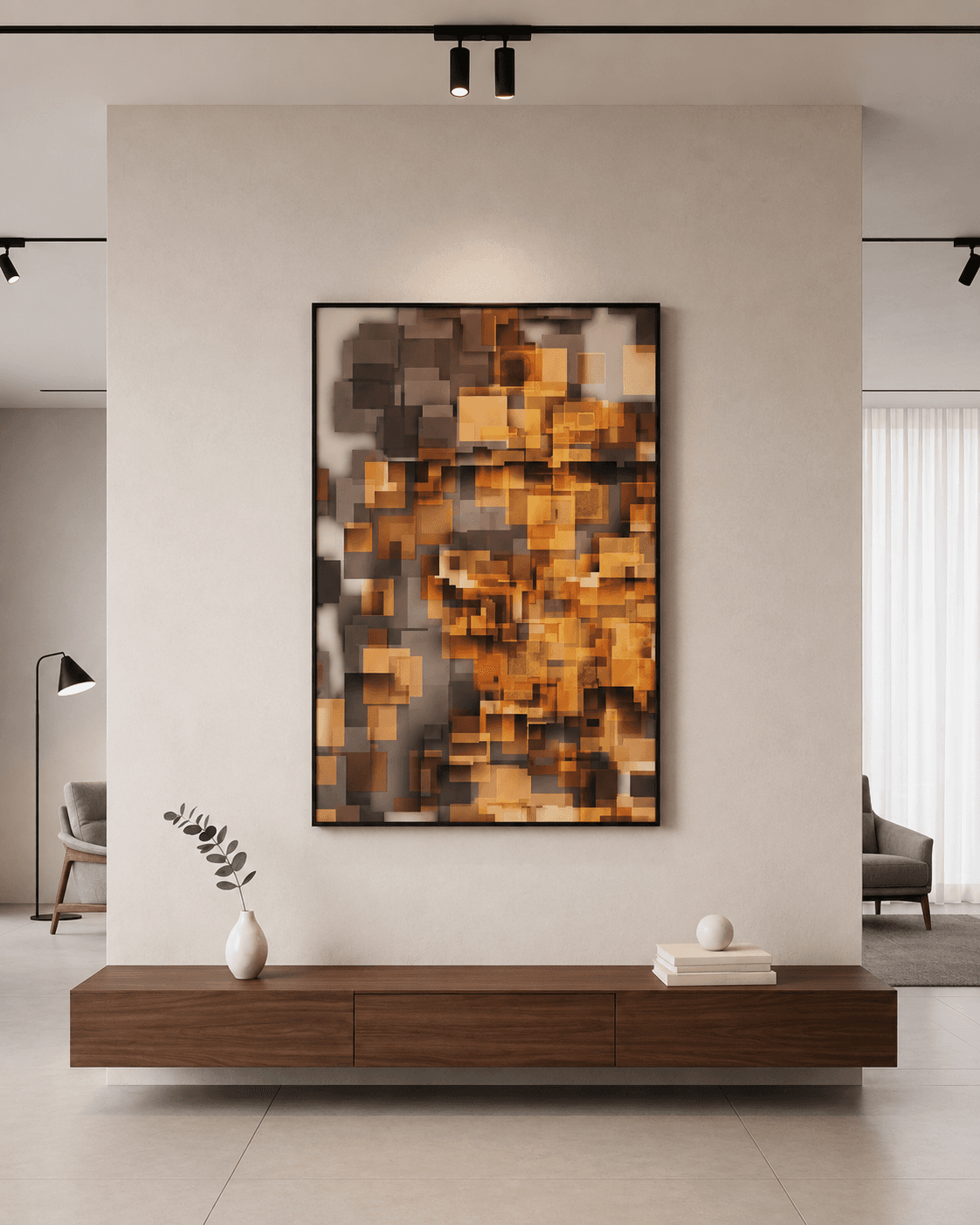 Framed Amber & Orange Mosaic Art view 2