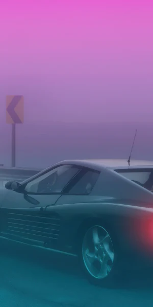 Synthwave, Ferrari Testarossa, Sunset, Mist, Ferrari 4K Wallpaper Background