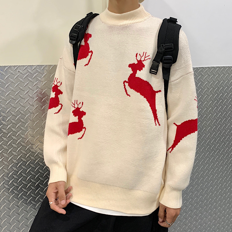 Unisex Knitted Sweater with Reindeer Motif