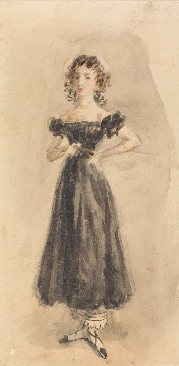 Study of a Young Girl with Ringlets in a Black Evening Dress ca 1830