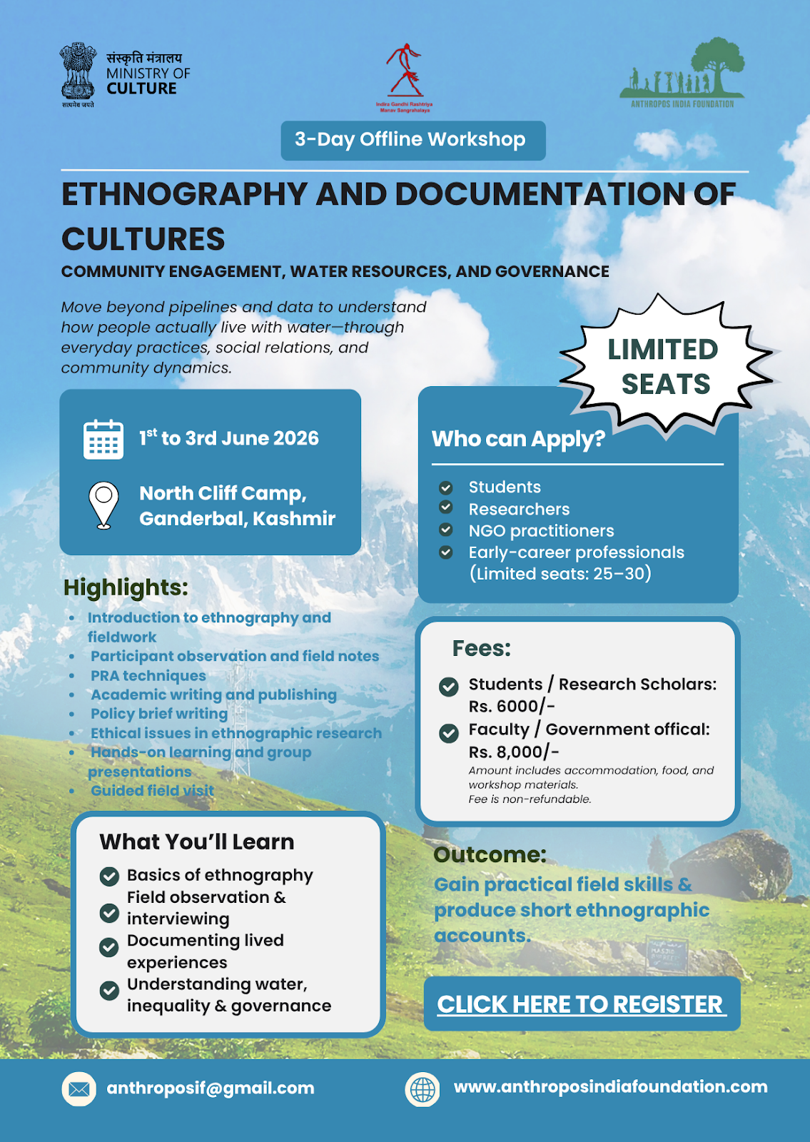 Ethnography and Documentation of Cultures – Kashmir Workshop poster