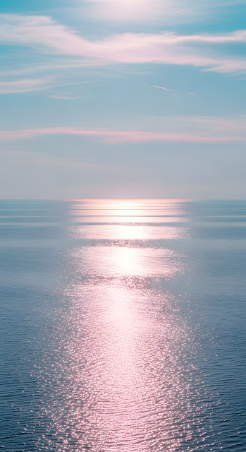 Pastel Pink Sun Glare on Calm Ocean Water at Sunset - Free mobile Wallpaper