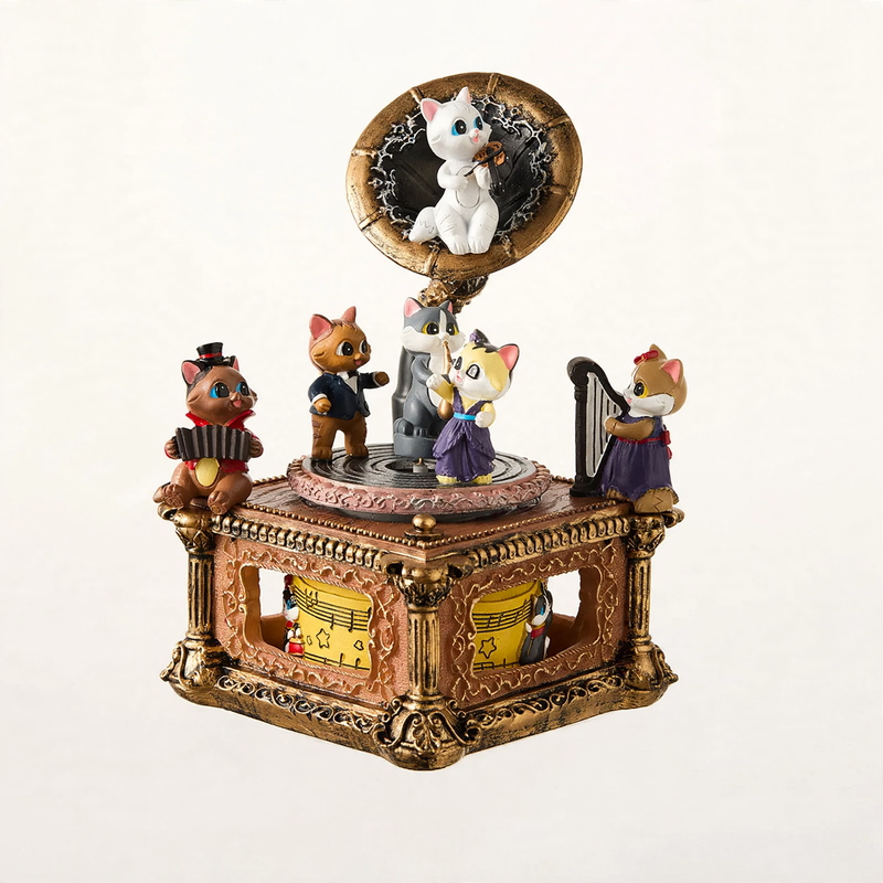 Retro music box with cat motif and Bluetooth function