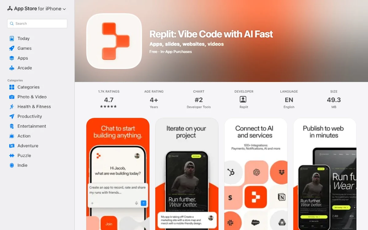 Captura de Replit iOS App
