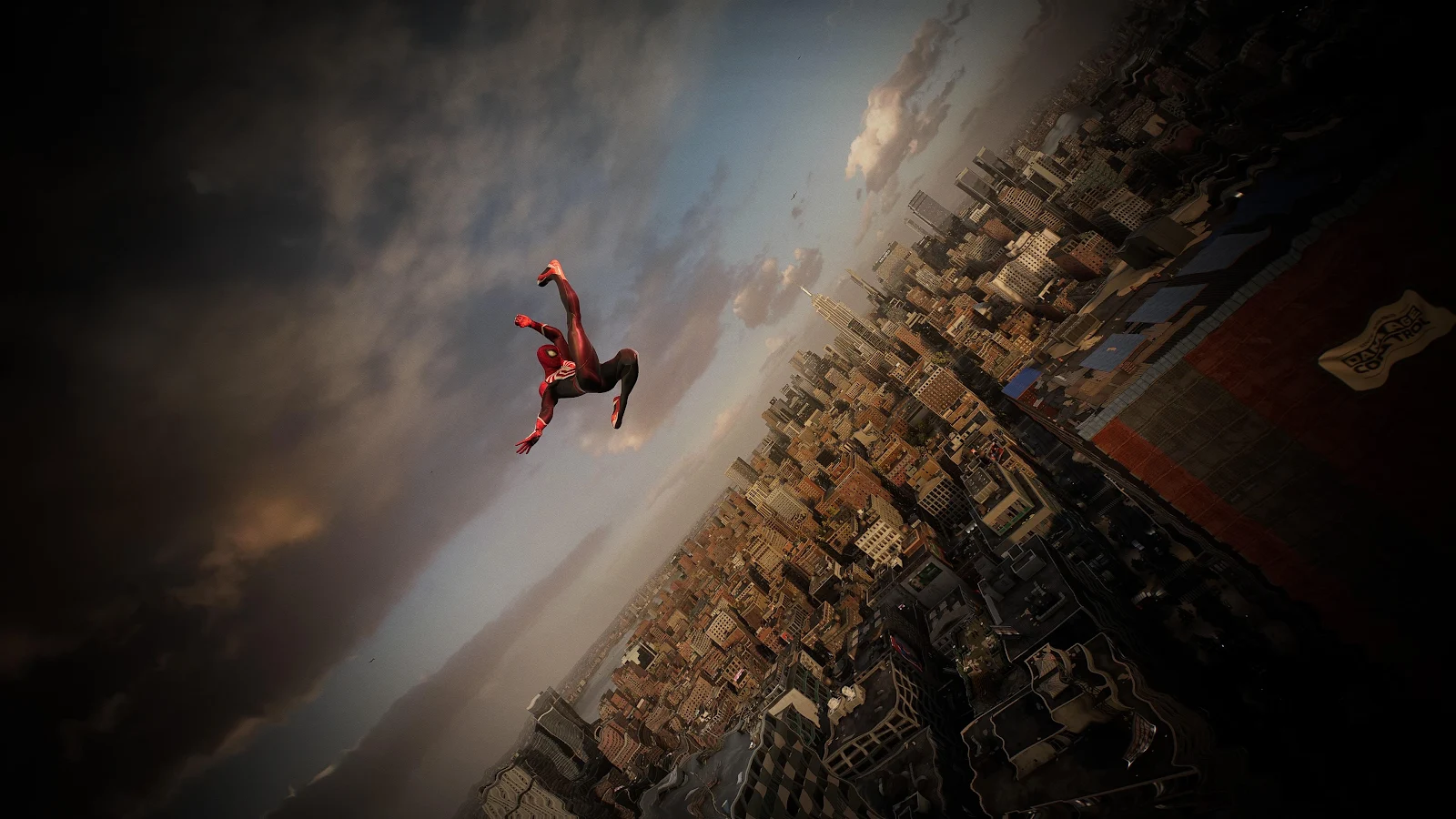 Spider-Man Diving Over City - Video Game Screenshot 4K Wallpaper (3840x2160)