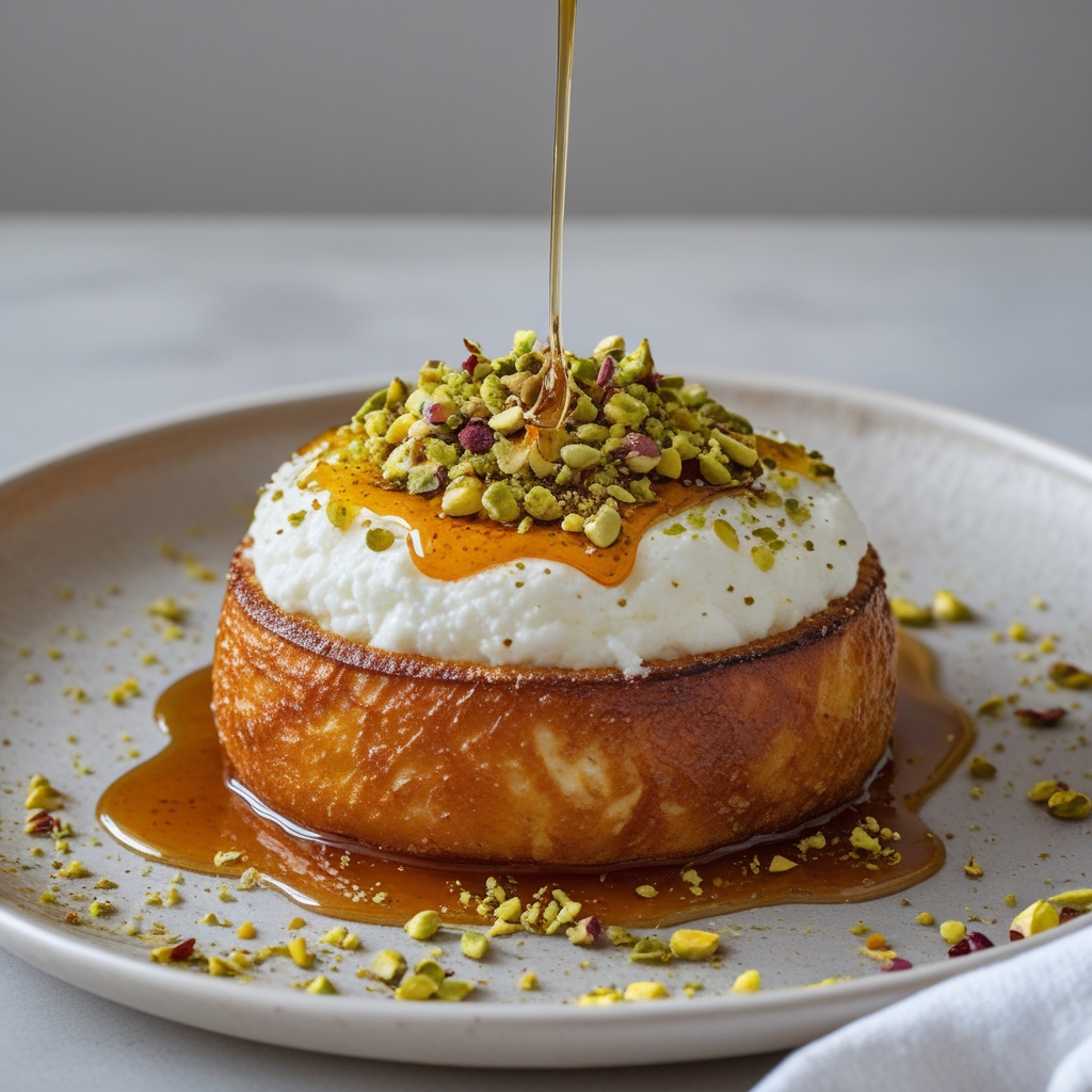 Golden Baked Ricotta with Calabrian Chili Honey & Pistachio Crumble