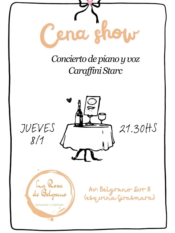 Cena show Concierto de piano y voz Caraffini Starc