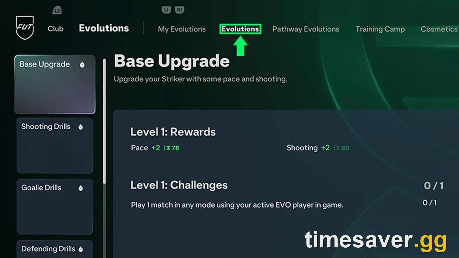 FC 27 Ultimate Team Evolutions hub showing Training Camp and standard evolution sections