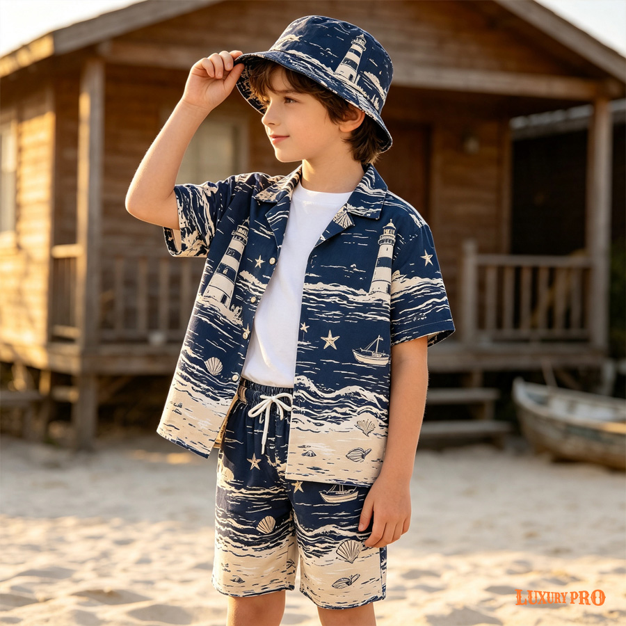 Kids' Brazilian Collar Shirt + MEG Kids' Beach Shorts - Four-Way Stretch
