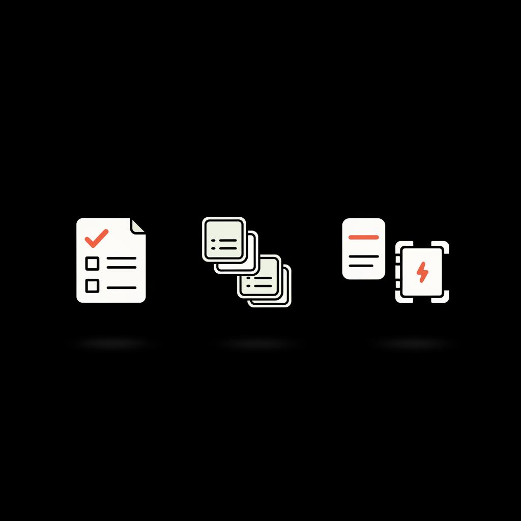 Minimal vector infographic of a paper checklist with backup codes, a passkey icon and a locked vault on black background, illustrating how to recover gmail password